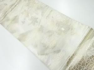 アンティーク　地紙に牡丹・菊模様織出し袋帯（材料）